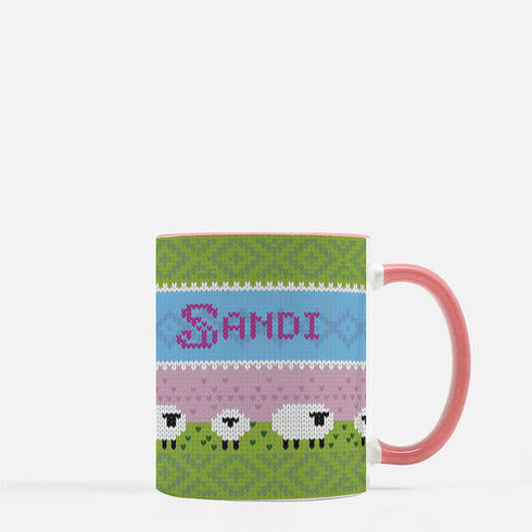 Sheep and Grass Personalized Knitting Mug, Cute Knitter Mug, Sheep Mug, coffee and knitting, yarn lover gift, yarn gift, knitter gift